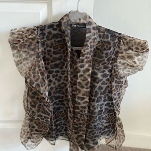 Zara Leopard Print Sheer Blouse